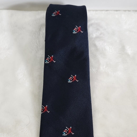 Lands' End Direct Merchants Silk Navy Blue Baseball Player Catcher Necktie Tie - Picture 3 of 11